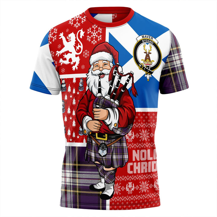 Maver Dress Weathered Clan Badge Tartan T-Shirt Scotland Christmas Santa