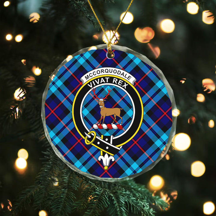 McCorquodale Clan Badge Tartan Glass Ornament