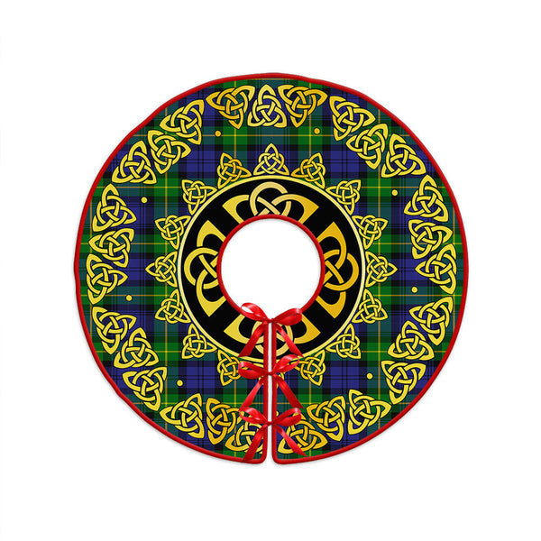Meldrum Clan Badge Tartan Christmas Tree Skirt Golden Celtic Heritage