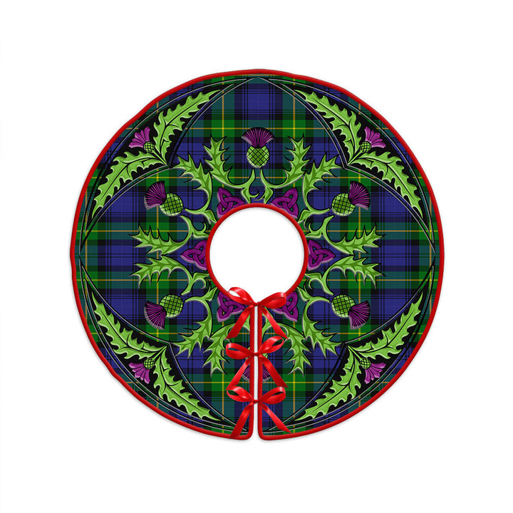 Meldrum Clan Badge Tartan Christmas Tree Skirt Scottish Thistle Design