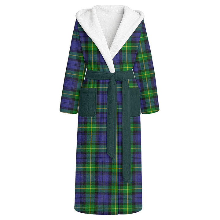 Meldrum Clan Badge Tartan Flannel Hooded Bathrobe