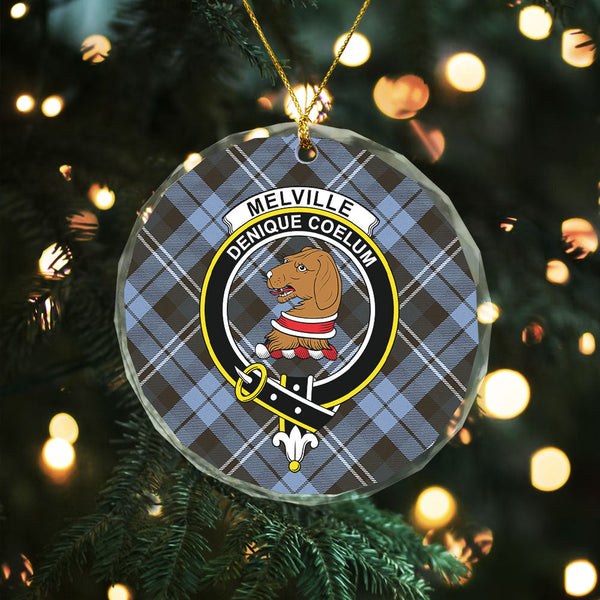 Melville Weathered Clan Badge Tartan Glass Ornament