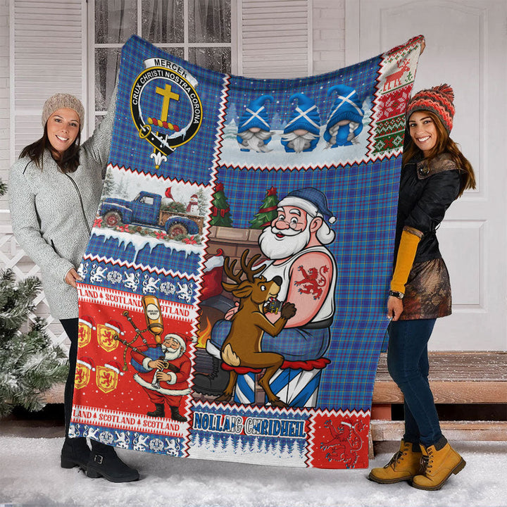 Mercer Modern Clan Badge Tartan Blanket Scotland Santa Tattoo Christmas Comic Patchwork Style