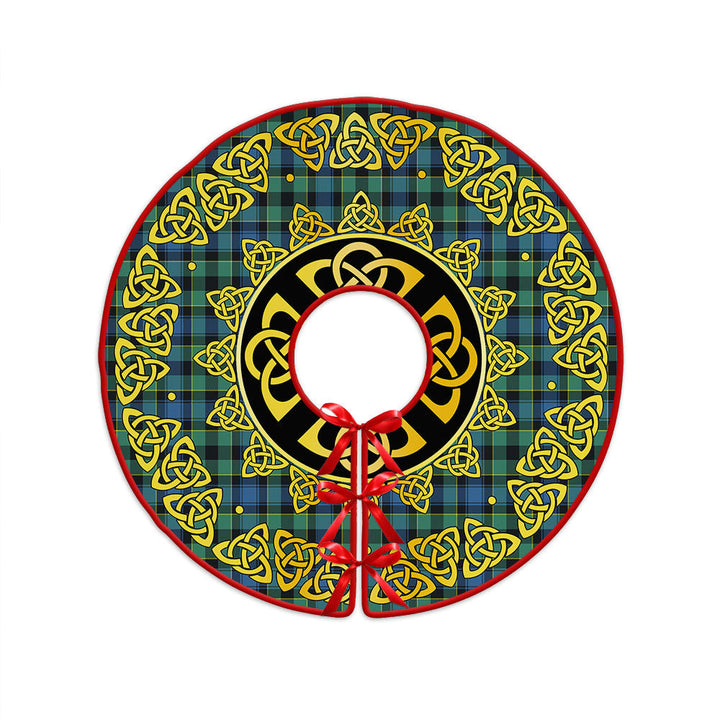 Mouat Clan Badge Tartan Christmas Tree Skirt Golden Celtic Heritage