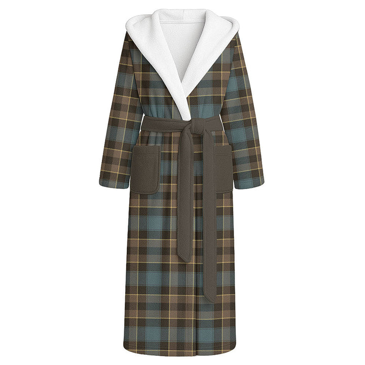Mowat Weathered Clan Badge Tartan Flannel Hooded Bathrobe