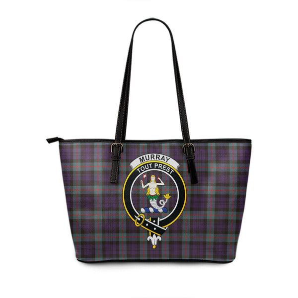 Murray Weathered Clan Badge Tartan Leather Tote Bag