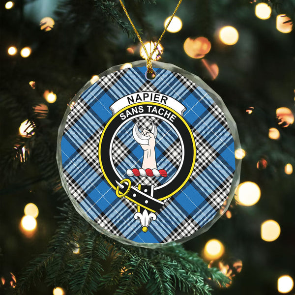 Napier Ancient Clan Badge Tartan Glass Ornament
