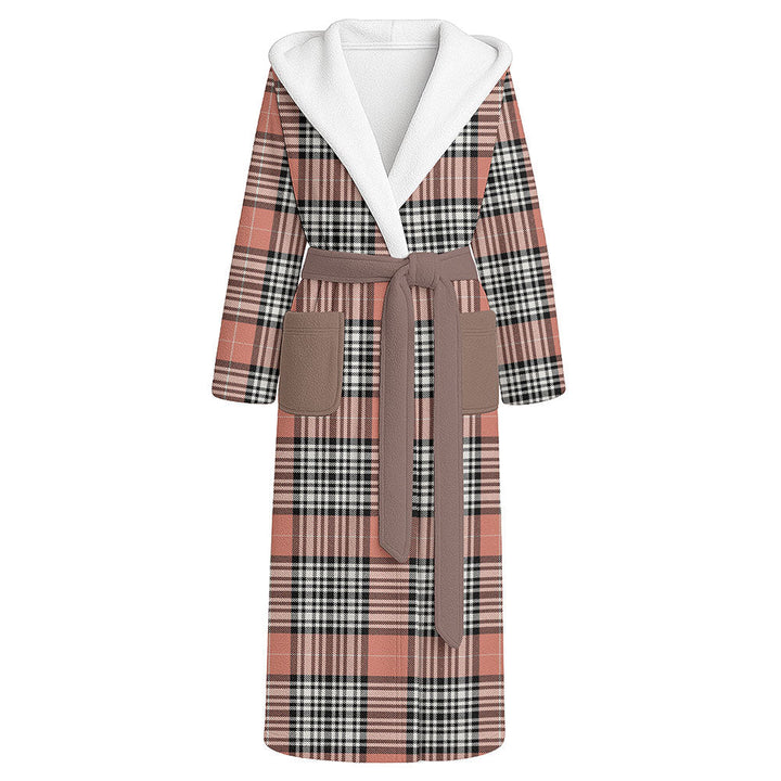 Napier Rose Ancient Clan Badge Tartan Flannel Hooded Bathrobe