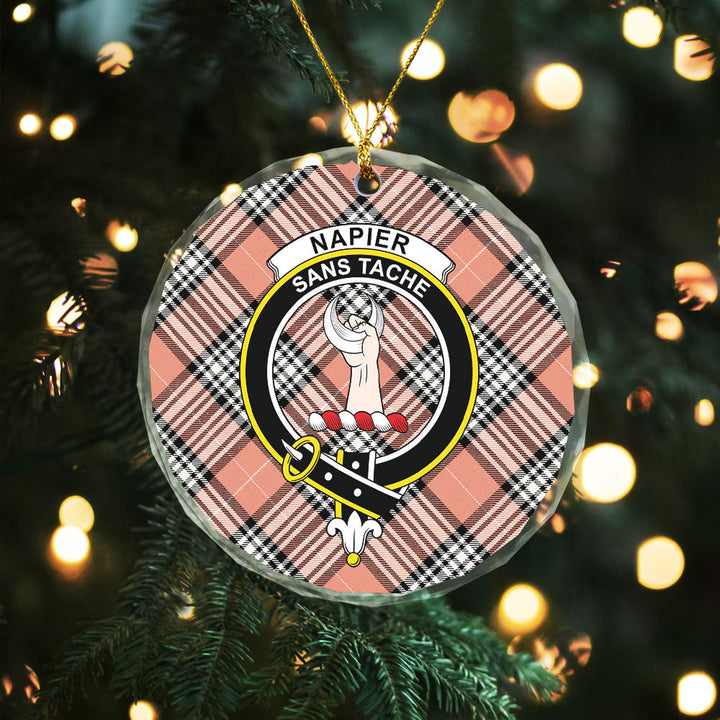 Napier Rose Ancient Clan Badge Tartan Glass Ornament