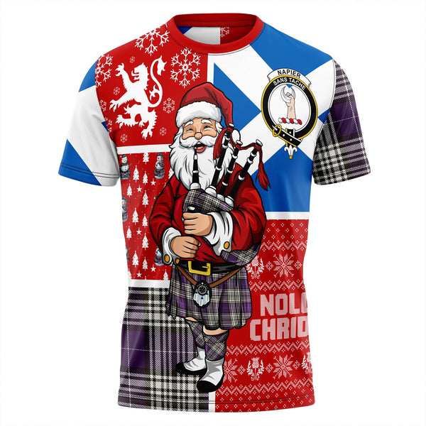 Napier Weathered Clan Badge Tartan T-Shirt Scotland Christmas Santa