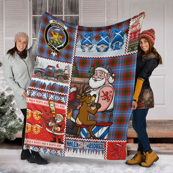 Newton Clan Badge Tartan Blanket Scotland Santa Tattoo Christmas Comic Patchwork Style