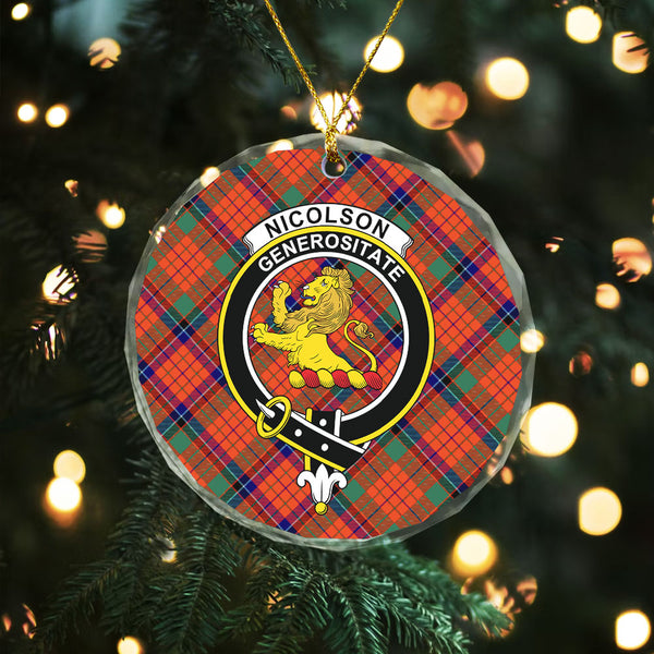 Nicolson Ancient Clan Badge Tartan Glass Ornament