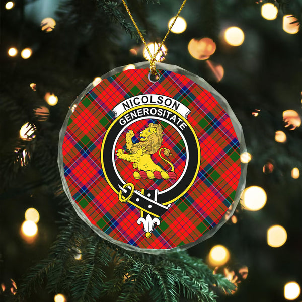 Nicolson Modern Clan Badge Tartan Glass Ornament