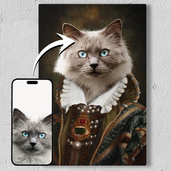 Personalized noble cat artwork on canvas in royal costume