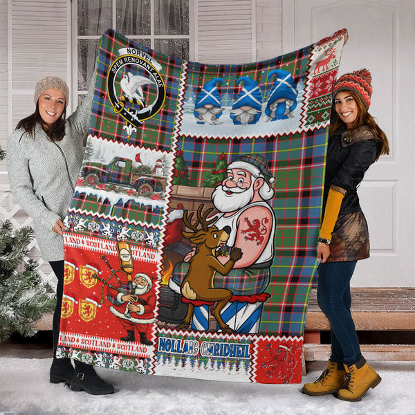 Norvel Clan Badge Tartan Blanket Scotland Santa Tattoo Christmas Comic Patchwork Style