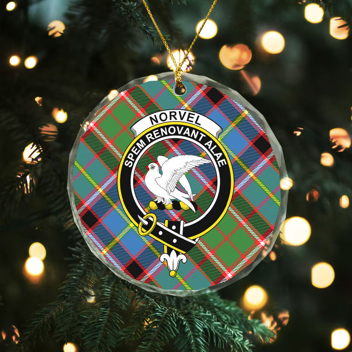 Norvel Clan Badge Tartan Glass Ornament