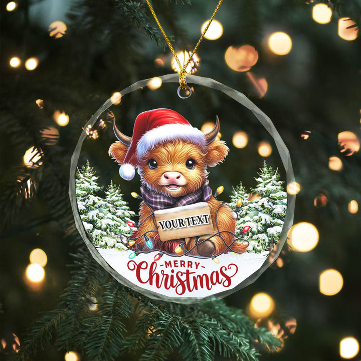 Ochterlony (Auchterlony) Weathered Clan Badge Tartan Glass Ornament Highland Cow Christmas Lights