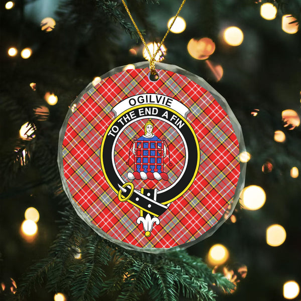Ogilvie Modern Clan Badge Tartan Glass Ornament