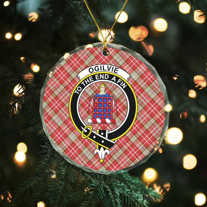 Ogilvie Weathered Clan Badge Tartan Glass Ornament