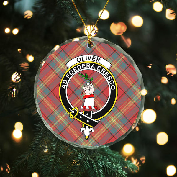 Oliver Weathered Clan Badge Tartan Glass Ornament