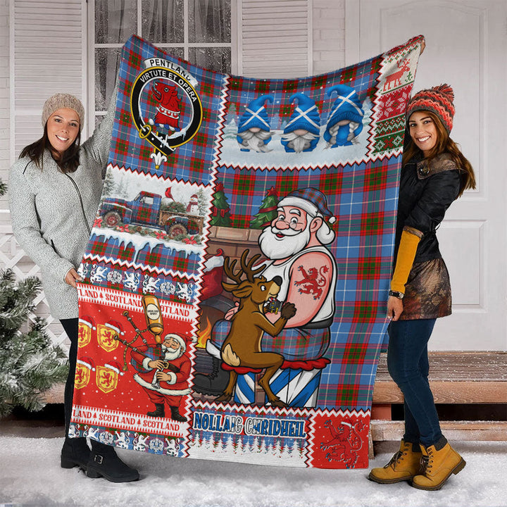 Pentland Clan Badge Tartan Blanket Scotland Santa Tattoo Christmas Comic Patchwork Style