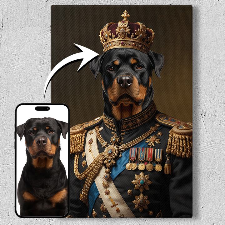 Royal king-themed personalized pet portrait on canvas