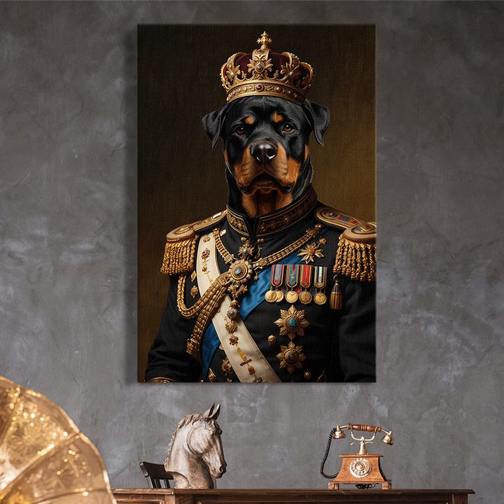 Custom pet canvas artwork in majestic king costume