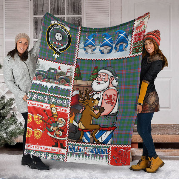 Pitcairn Hunting Ancient Clan Badge Tartan Blanket Scotland Santa Tattoo Christmas Comic Patchwork Style