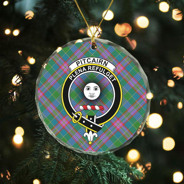 Pitcairn Hunting Ancient Clan Badge Tartan Glass Ornament