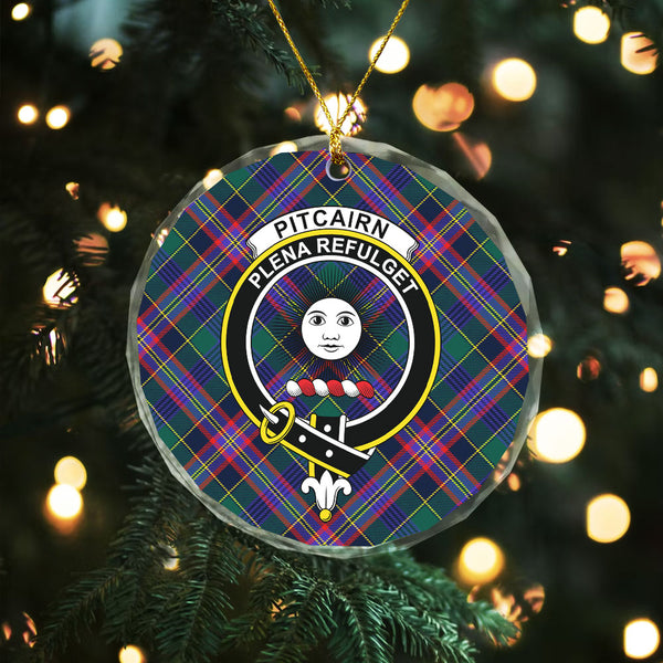 Pitcairn Hunting Modern Clan Badge Tartan Glass Ornament