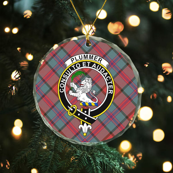 Plummer Weathered Clan Badge Tartan Glass Ornament