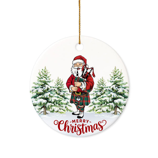 Pollock Modern Tartan Ceramic Ornament Santa