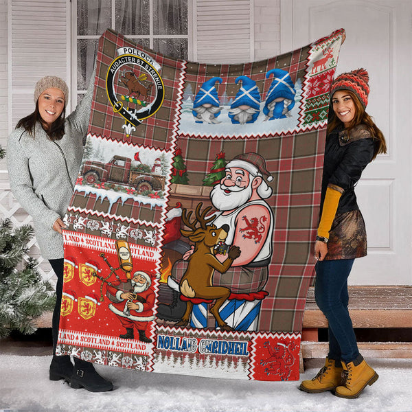 Pollock Weathered Clan Badge Tartan Blanket Scotland Santa Tattoo Christmas Comic Patchwork Style