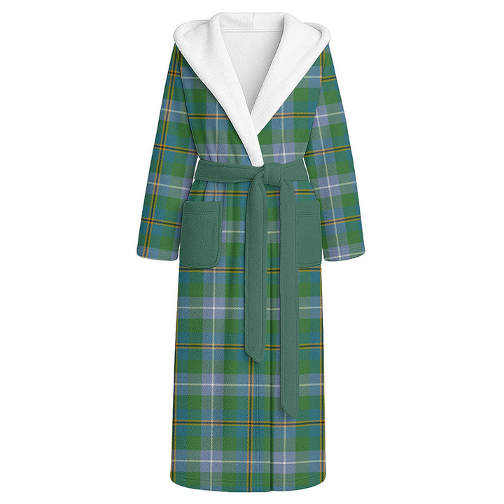 Porteous Ancient Clan Badge Tartan Flannel Hooded Bathrobe