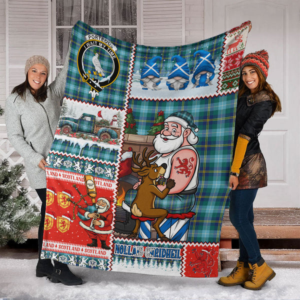 Porteous Modern Clan Badge Tartan Blanket Scotland Santa Tattoo Christmas Comic Patchwork Style