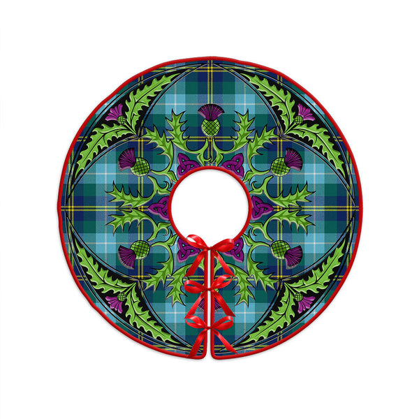Porteous Modern Clan Badge Tartan Christmas Tree Skirt Scottish Thistle Design