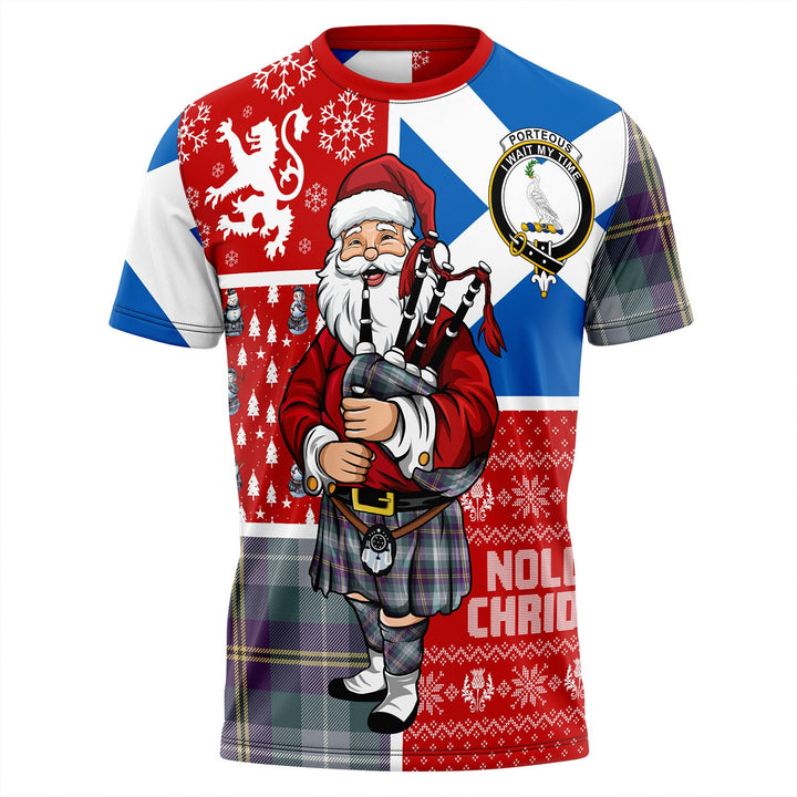 Porteous Weathered Clan Badge Tartan T-Shirt Scotland Christmas Santa