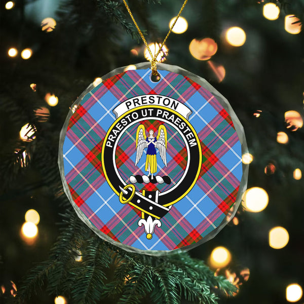 Preston Clan Badge Tartan Glass Ornament