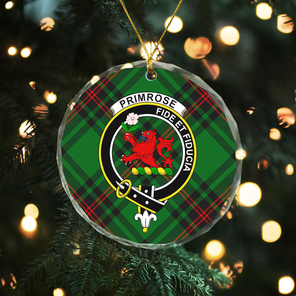 Primrose Clan Badge Tartan Glass Ornament