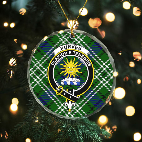 Purves Clan Badge Tartan Glass Ornament