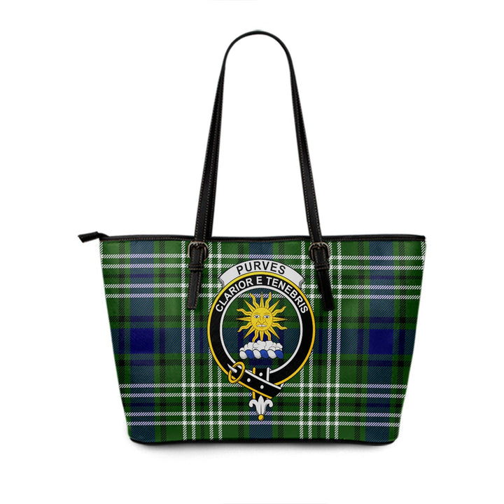 Purves Clan Badge Tartan Leather Tote Bag