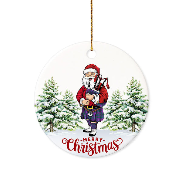 Rae Modern Tartan Ceramic Ornament Santa