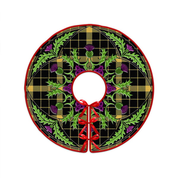 Raeburn Ancient Clan Badge Tartan Christmas Tree Skirt Scottish Thistle Design