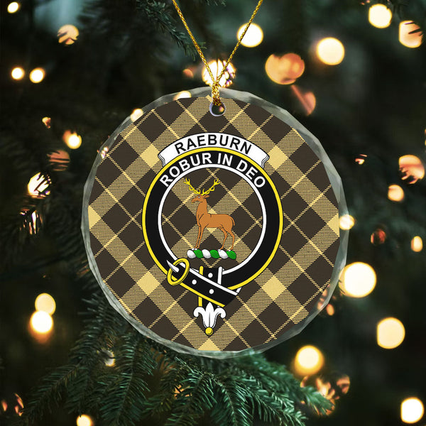Raeburn Weathered Clan Badge Tartan Glass Ornament