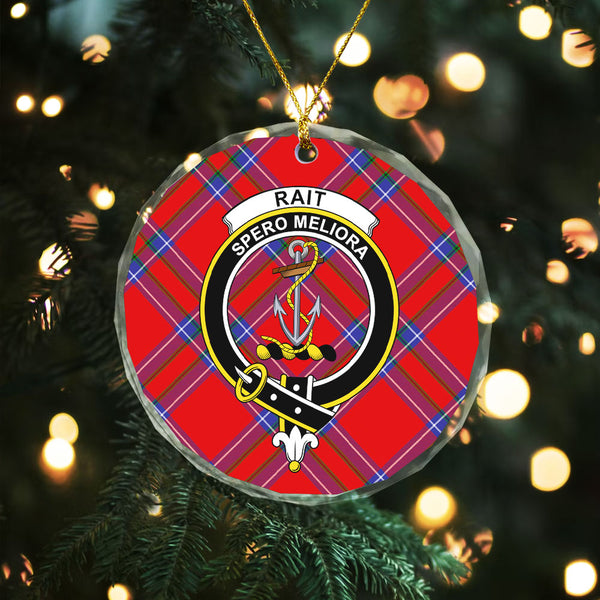 Rait Clan Badge Tartan Glass Ornament