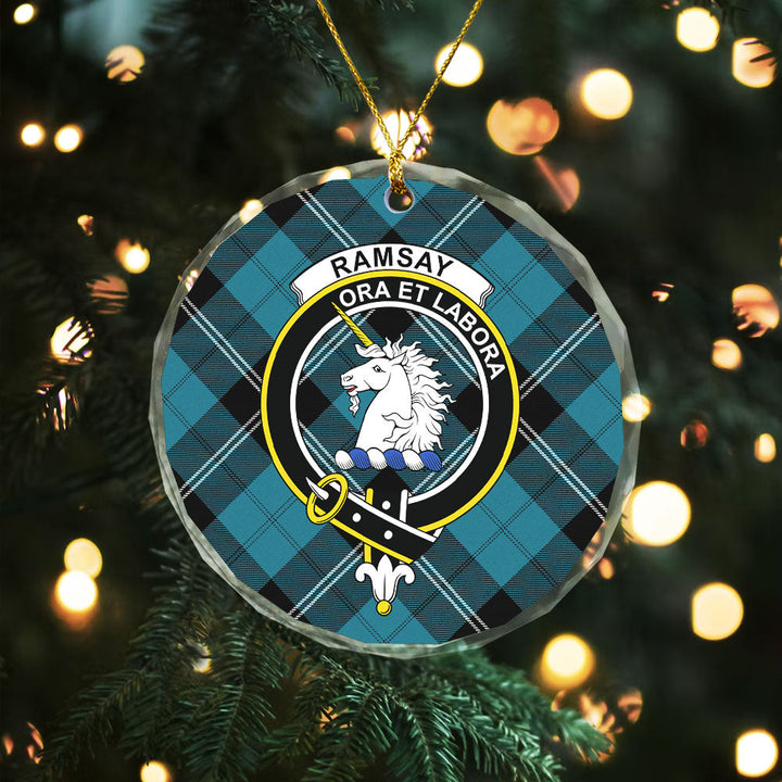 Ramsay Blue Ancient Clan Badge Tartan Glass Ornament
