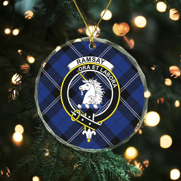 Ramsay Blue Modern Clan Badge Tartan Glass Ornament