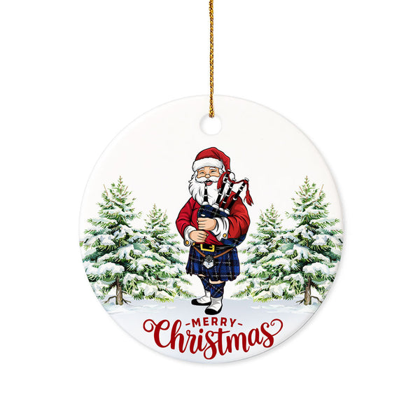 Ramsay Blue Modern Tartan Ceramic Ornament Santa