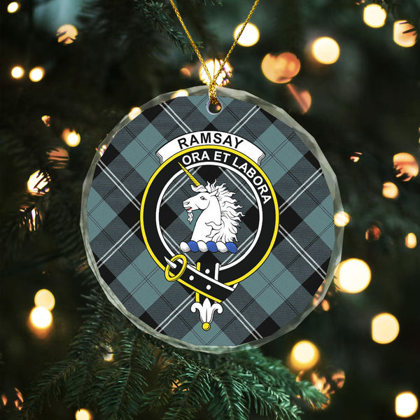 Ramsay Blue Weathered Clan Badge Tartan Glass Ornament