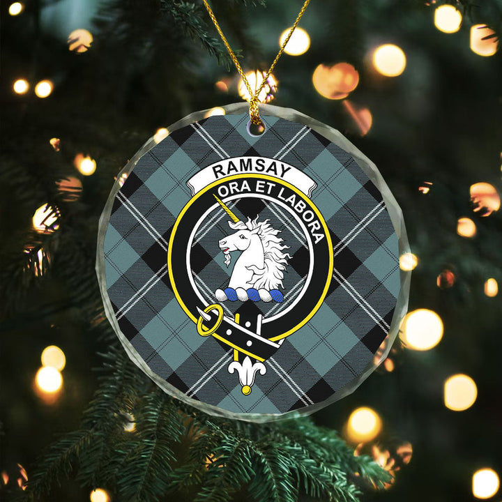 Ramsay Blue Weathered Clan Badge Tartan Glass Ornament